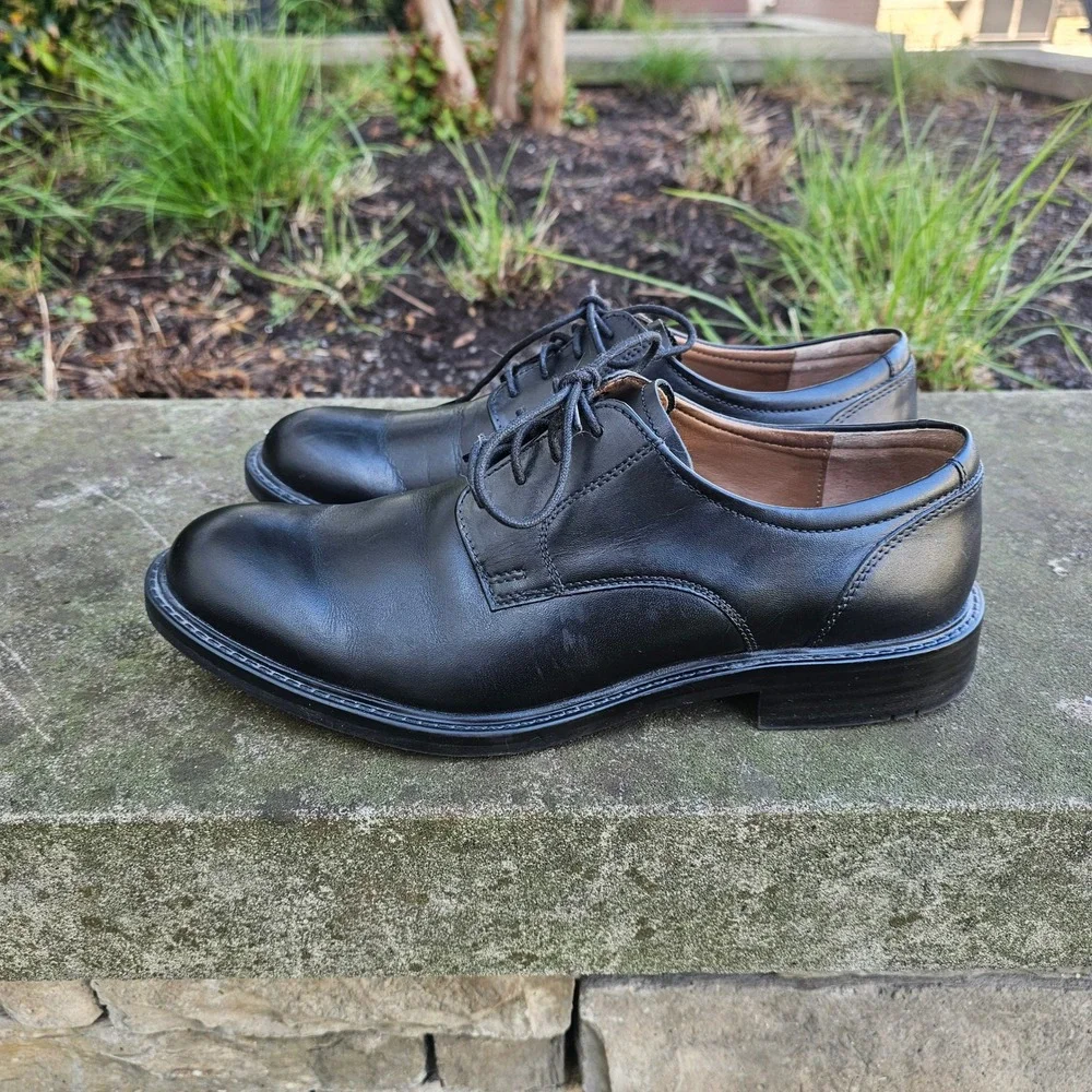 Johnston & Murphy Mason Plain Toe Dress Shoes 9 Black Leather Derby Classic Work